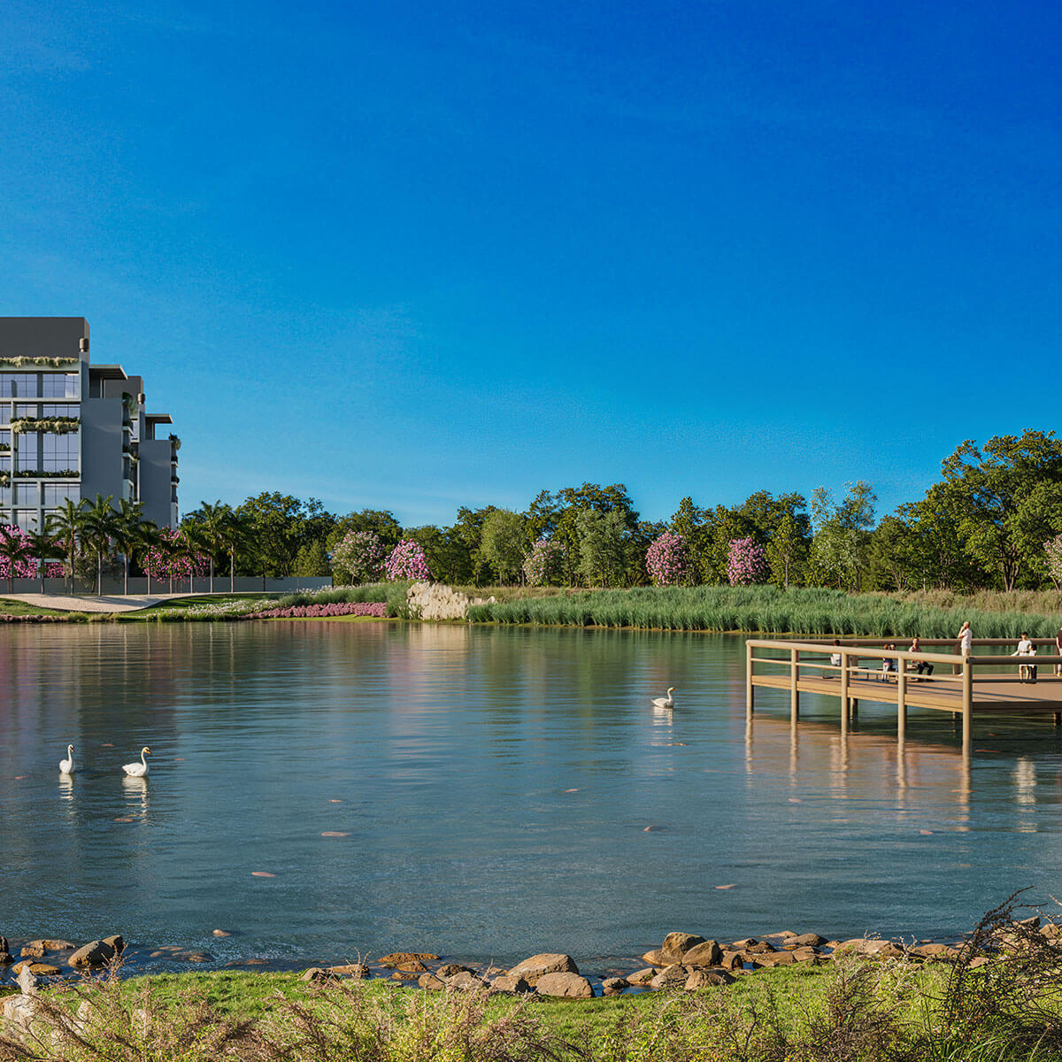 Lago com deck e áreas de contemplação — Flores de Sal — Bairro Cidade