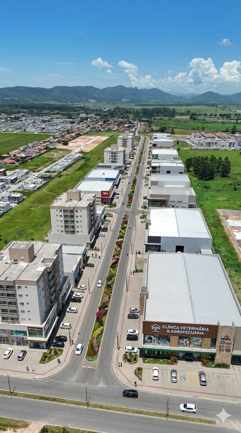 Vista aérea da avenida e do entorno — Alameda das Flores
